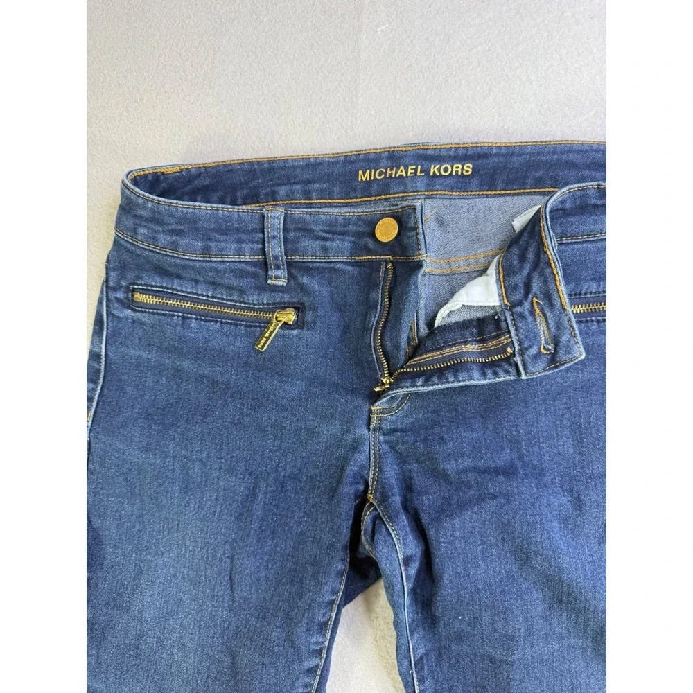 MICHAEL KORS Skinny Fit Jeans Zipper Accents Mid Rise Blue Denim Size 6